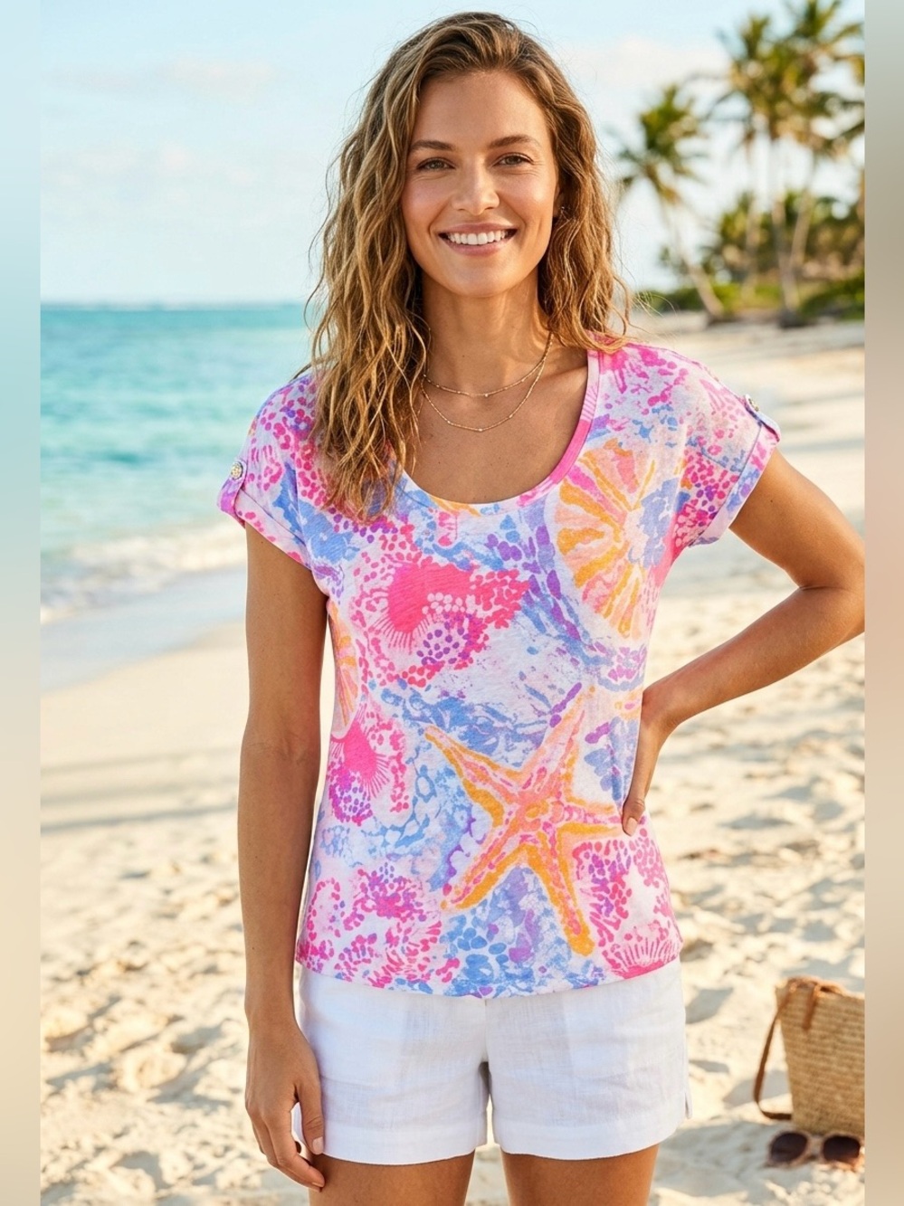 LILLY PULITZER PINK SHORELY TEE size XS